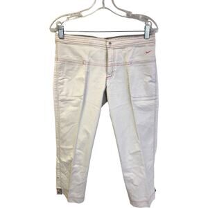 Nike Women's Wide Leg Pants White with Pink Stitching
